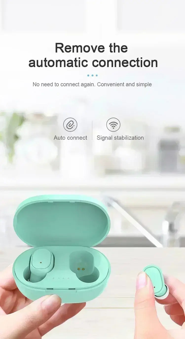 mint green wireless bluetooth earbuds with polymer lithium battery feature a sleek modern design and come with a matching 280mah charging box.