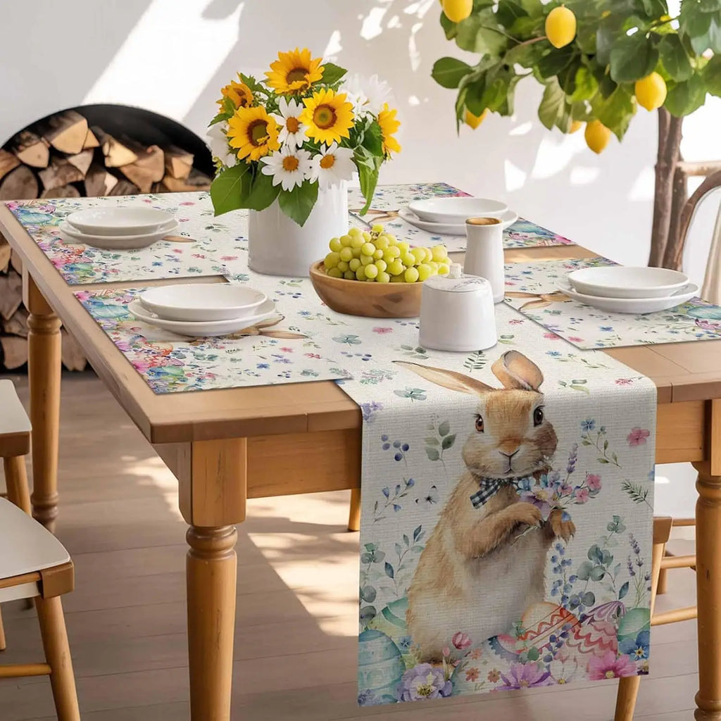 Easter Bunny Egg Floral Placemats Holiday Party Decor Spring Flowers Leaf Plants Dining Table Mats Place Mats Easter Decorations
