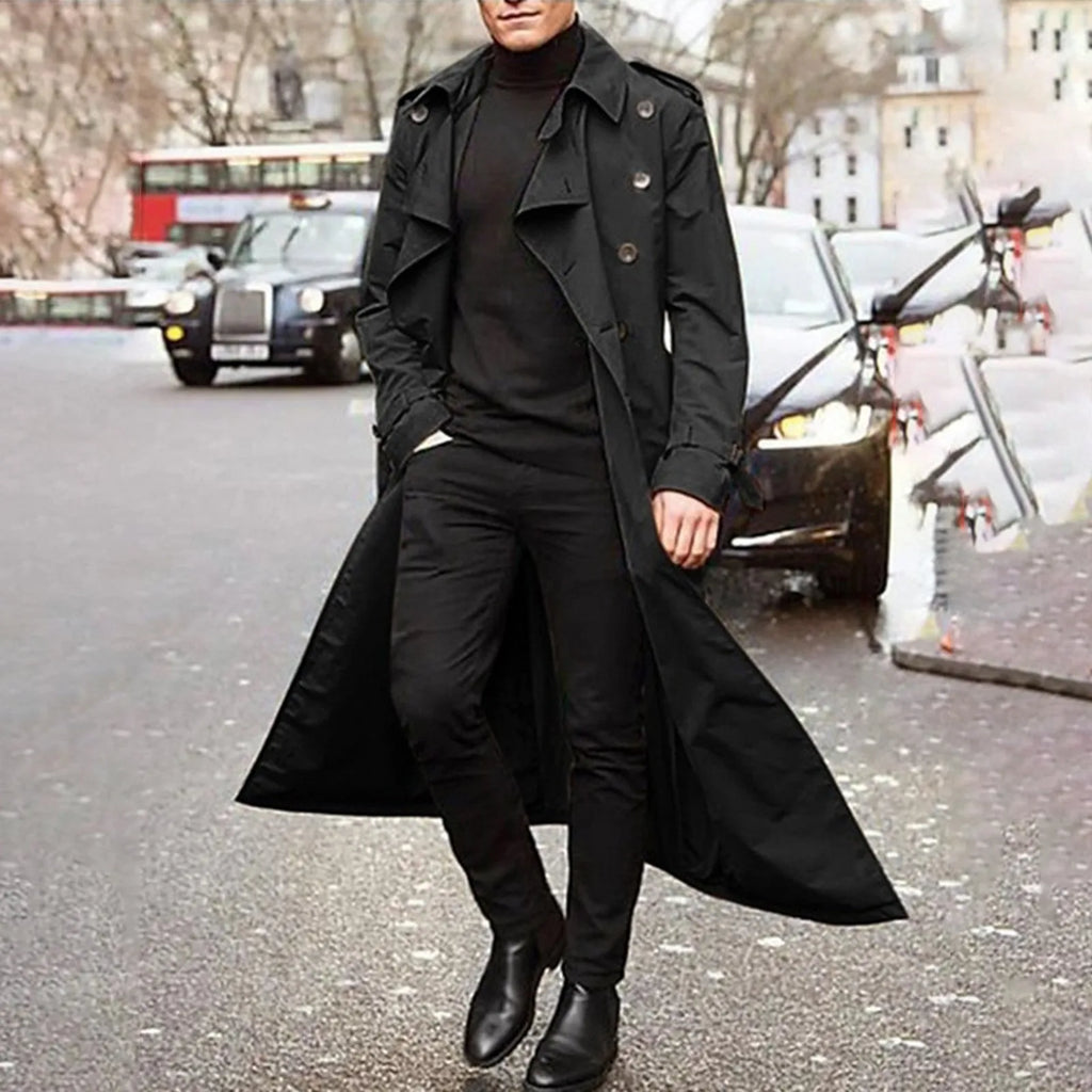 Men's Long-Slevee Luxury Full Length Trench Streetwear Casual Long Thin Coat Fashion Trench Coat Long Overcoat Winter Business