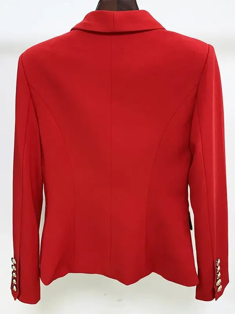 HIGH STREET New Fashion 2026 Designer Blazer Women's Long Sleeve Double Breasted Metal Lion Buttons Long Blazer Outer Wear