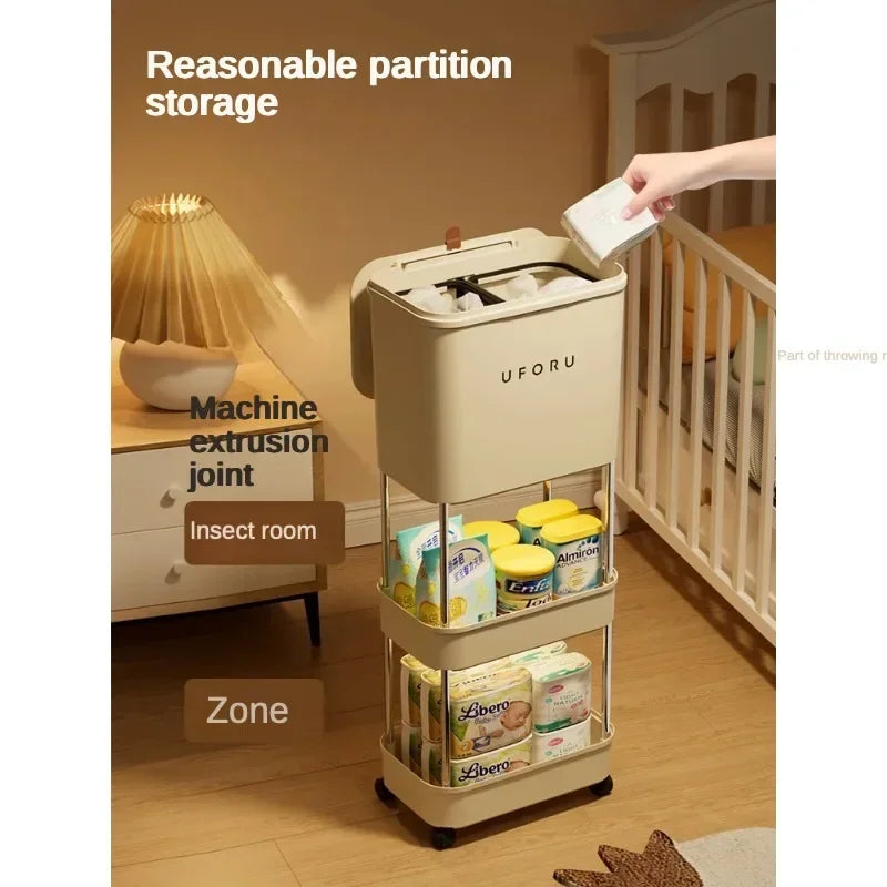 Layered Baby Storage Organizer, Openandshut Trash Can, Multiscene Portable Rack, Multilayer Large Cabinet in Bedroom, Versatile