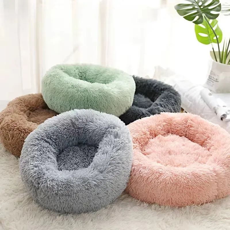 1PC comfortable striped plush pet bed, suitable for cats and dogs,warm,deep sleep round nest,filling,gray,soft,indoor