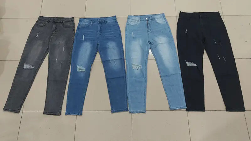 men distressed skinny jeans vintage slim fit denim pants in dark gray medium blue light wash blue and black with intentional rips and frayed edges