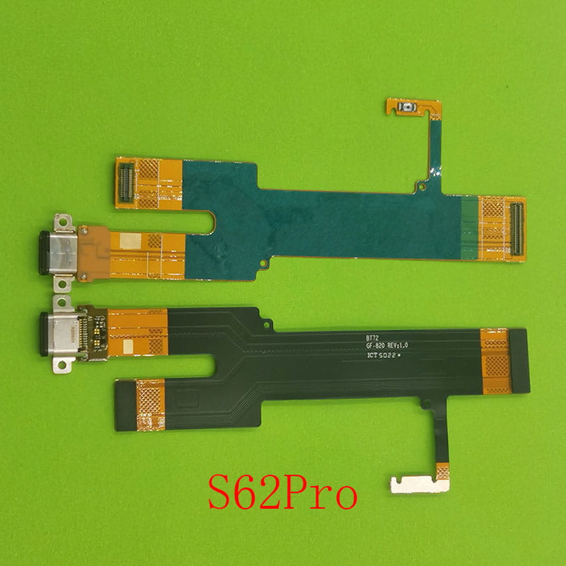カタピラー CAT S41 および CAT S41 S42 モデルに対応する USB 充電ポート基板用。青緑色および黒色の 2 枚のフレキシブル回路基板、金色のコネクタ、および銀色の USB-C ポート。