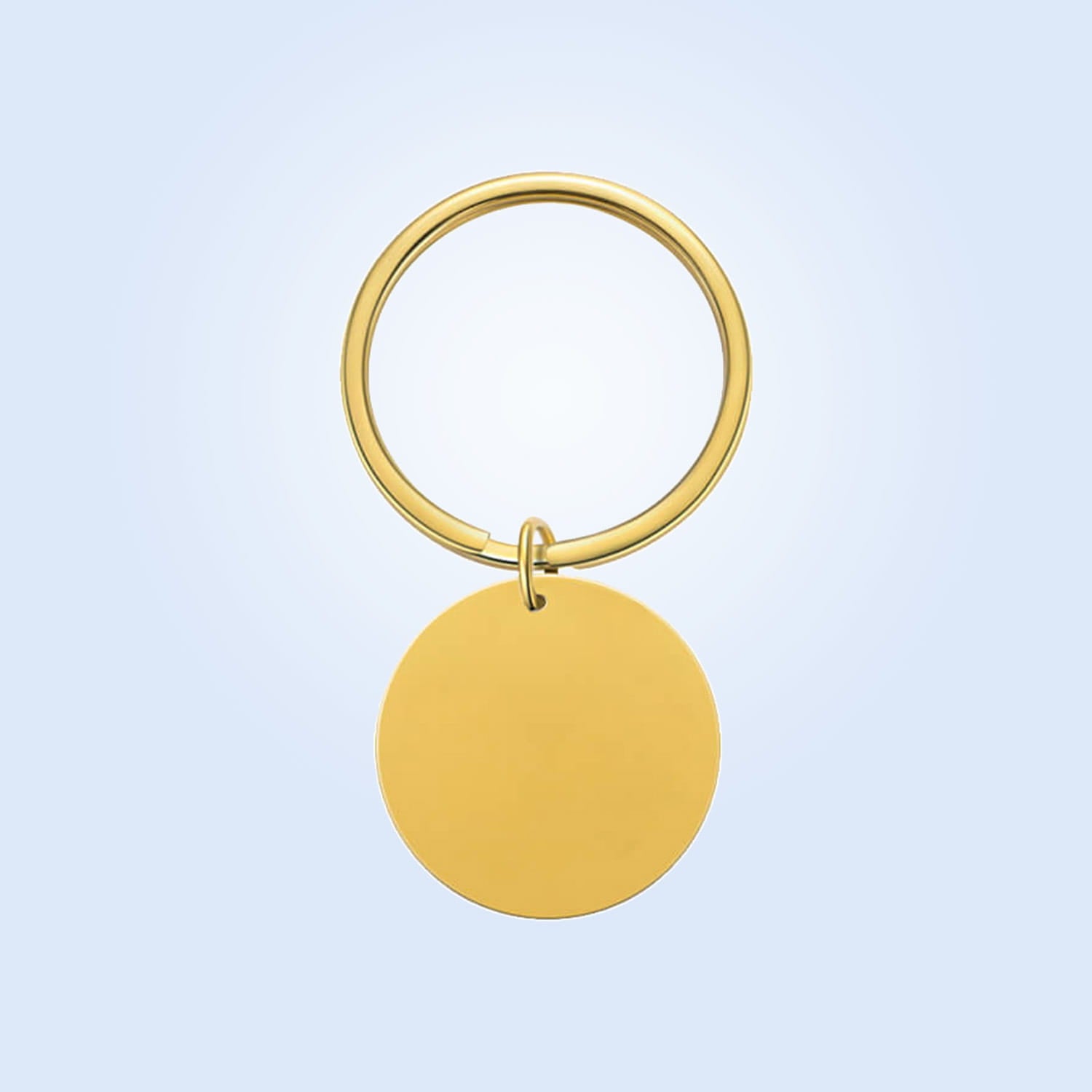 Gold-colored circular keychain with a smooth flat disc pendant featuring a personalized fingerprint qr code gift design.
