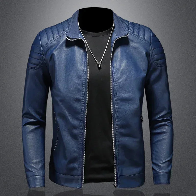Men's Leather Motorcycle Jacket Standing Collar Fashion Trend Personalized Faux Leather Coat Stylish Biker Outerwear