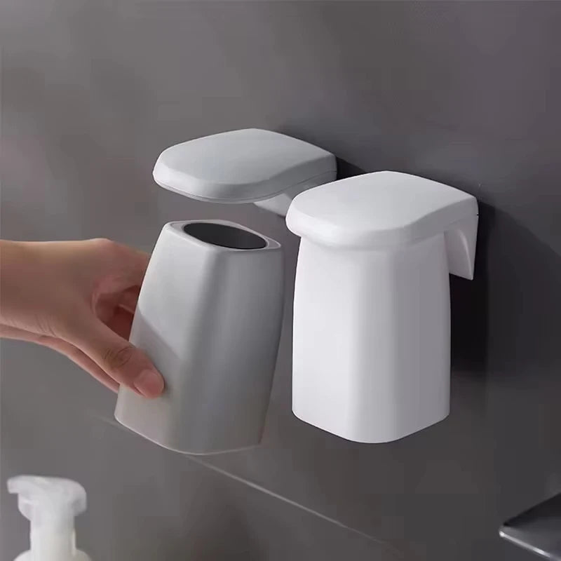 Bathroom Accessories Minimalist Magnetic Mouthwash Cup Wall Mounted Toothbrush Storage Rack Brushing Cup Washing Cup Dental Jar