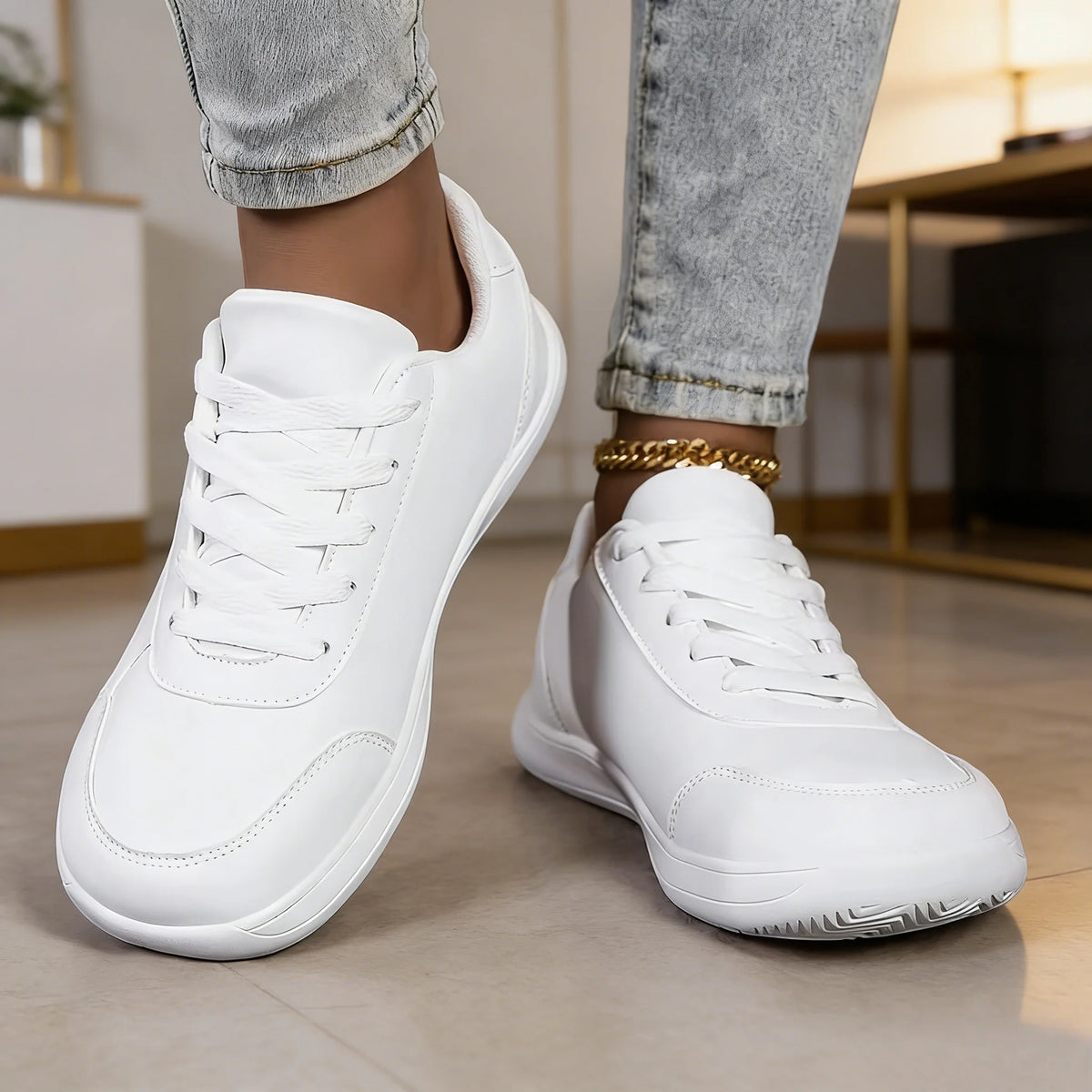 Women Wide-Toe Barefoot Zero-Drop Shoes Simple Solid Color Casual Leather Lightweight And Comfortable Walking Sports Shoes Women