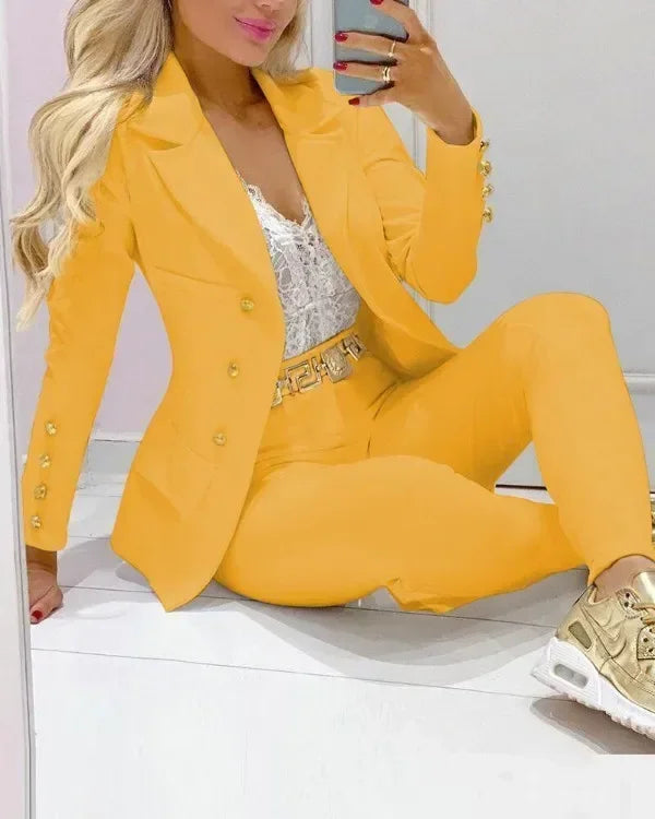 2026 Women Formal Jacket & Trousers Office Lady Outfits Autumn Women Two Pieces Set Print Blazer Coat & Pants Suit Sets Female