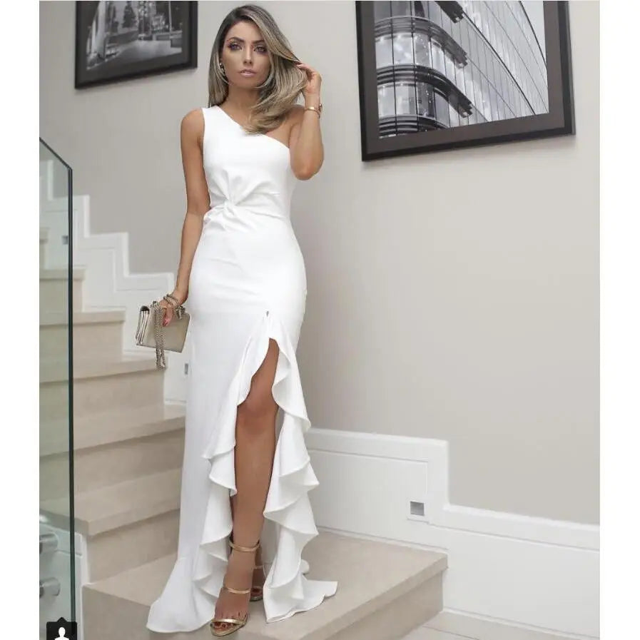 Elegant Red Evening Gown Women's New Style High Waist Cotton Ball Skirt Long Dress for Banquet Party Queen Atmosphere Fish Tail