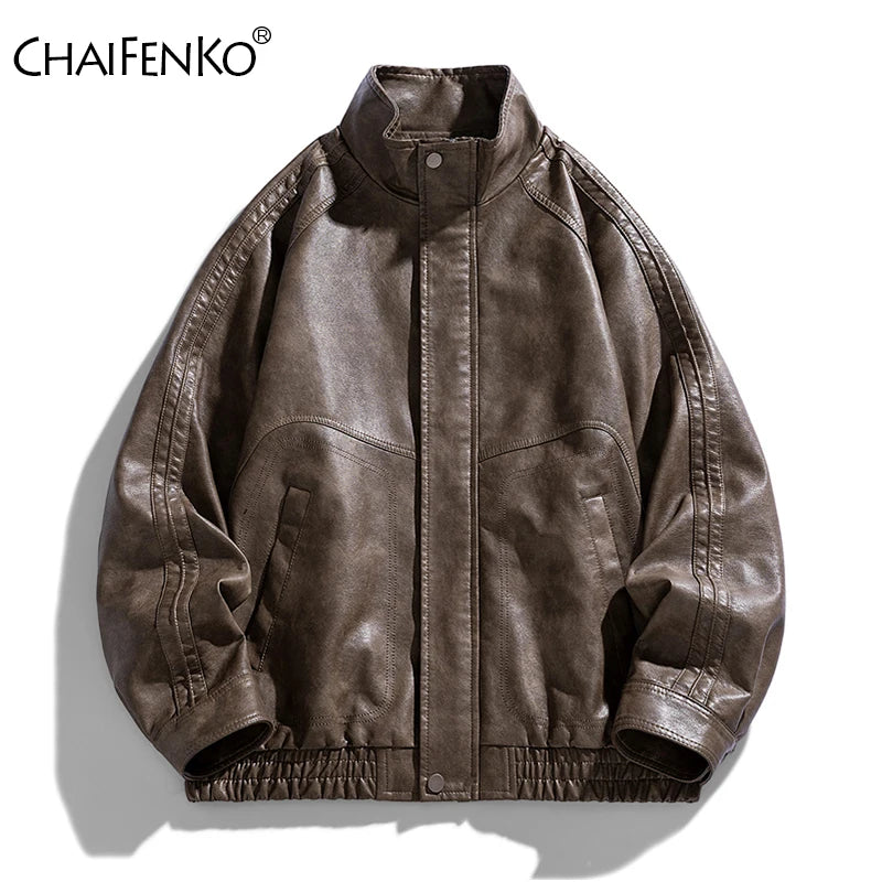 Men Fashion Retro Lapel Windproof Coat New Simplicity Loose Solid Leather Jacket Autumn Winter Casual Comfort Versatile Tops Men