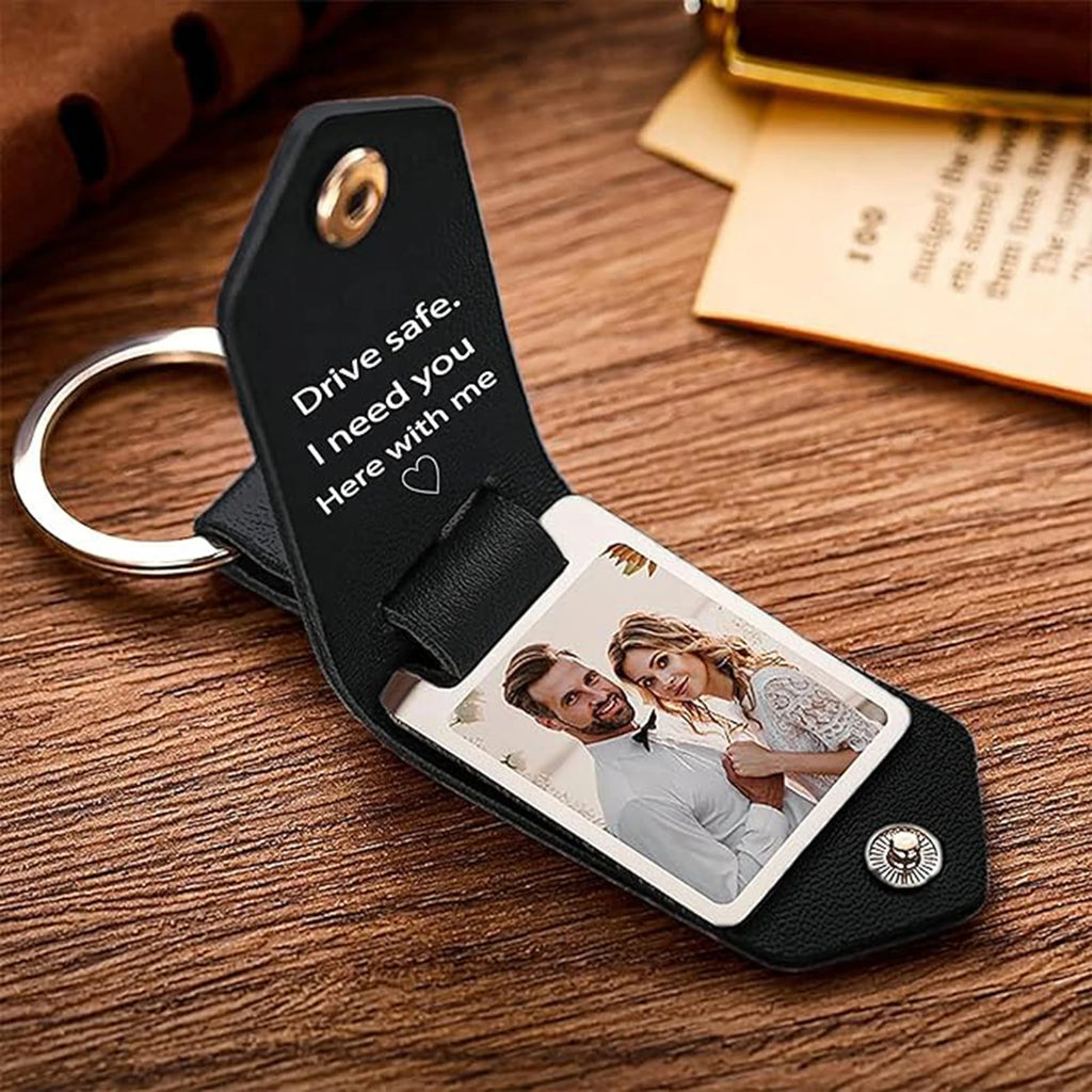 Personalized Photo/Text Leather Keychain for Men Womens Custom Picture Key Chains Memorial Gifts for Family Lover Dropshipping