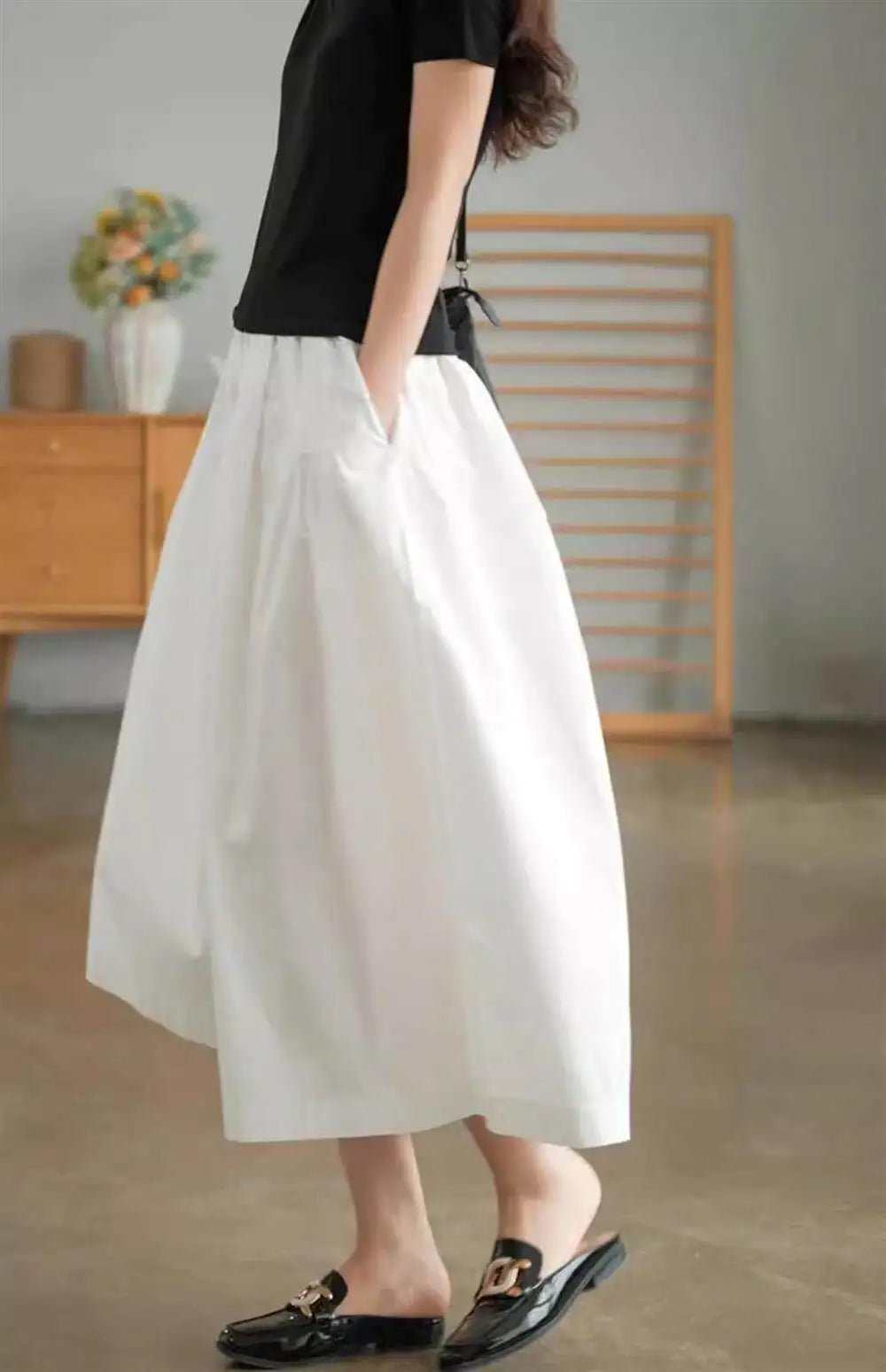 Women's Wide Leg Pants 2026 Summer High Waist Loose Thin Capri Pants Female Mom Casual Solid Color White Design Skirt Pants
