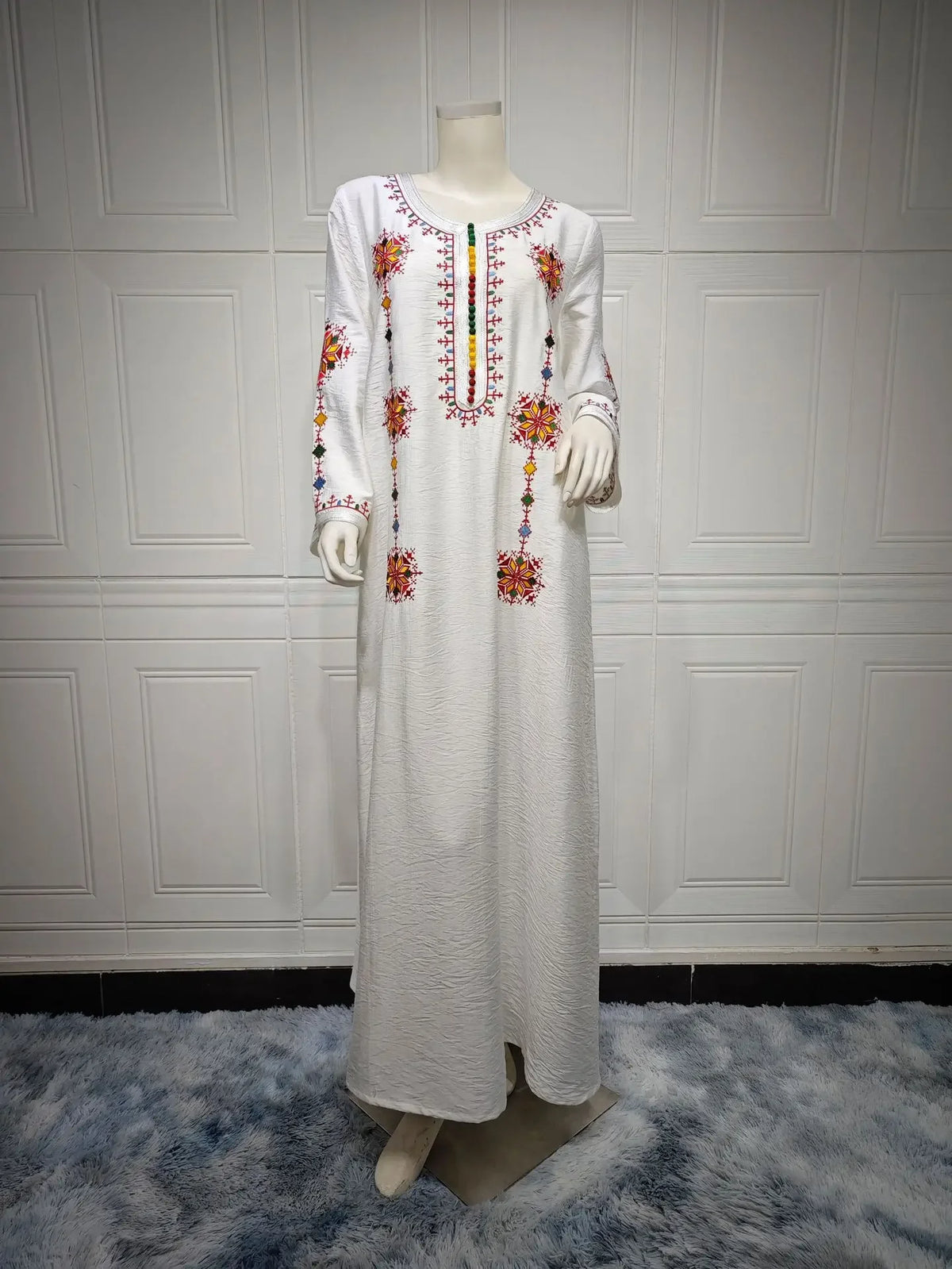 Muslim Fashion Abaya for Women Colorful Embroidery Floral Dress Loose Ethnic Style Arab Robe Ramadan Gown Dubai Kaftan Vestidos