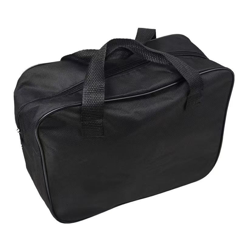 Sac duffel noir en tissu Oxford, avec poignées renforcées et fermetures à glissière, conçu pour le rangement et l’organisation de la pompe à air de voiture.