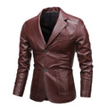 Men's Vintage Washed Leather Jacket Single Breasted Leather Blazer Coat Motorcycle Style Biker Jacket Casual Business Outerwear