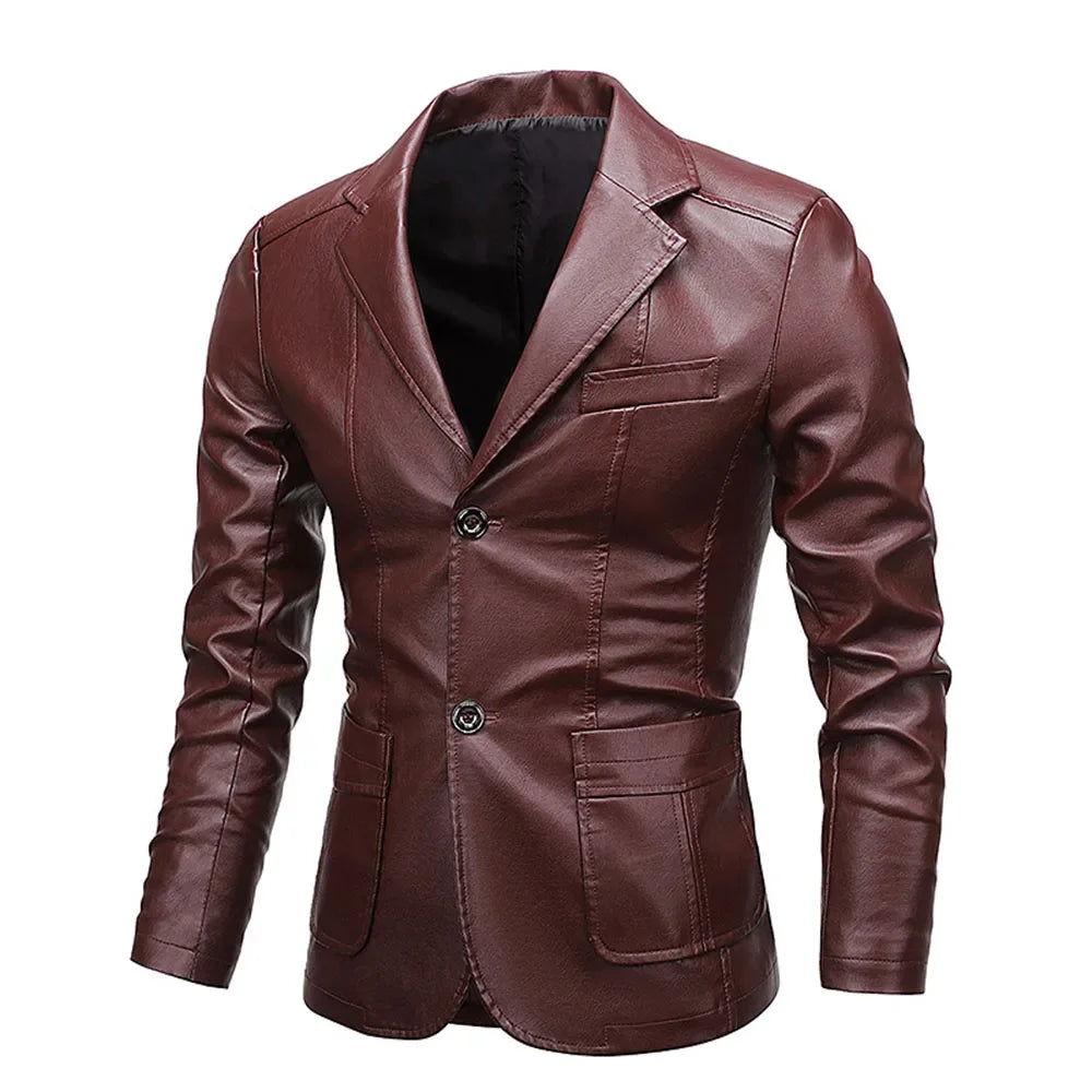 Men's Vintage Washed Leather Jacket Single Breasted Leather Blazer Coat Motorcycle Style Biker Jacket Casual Business Outerwear