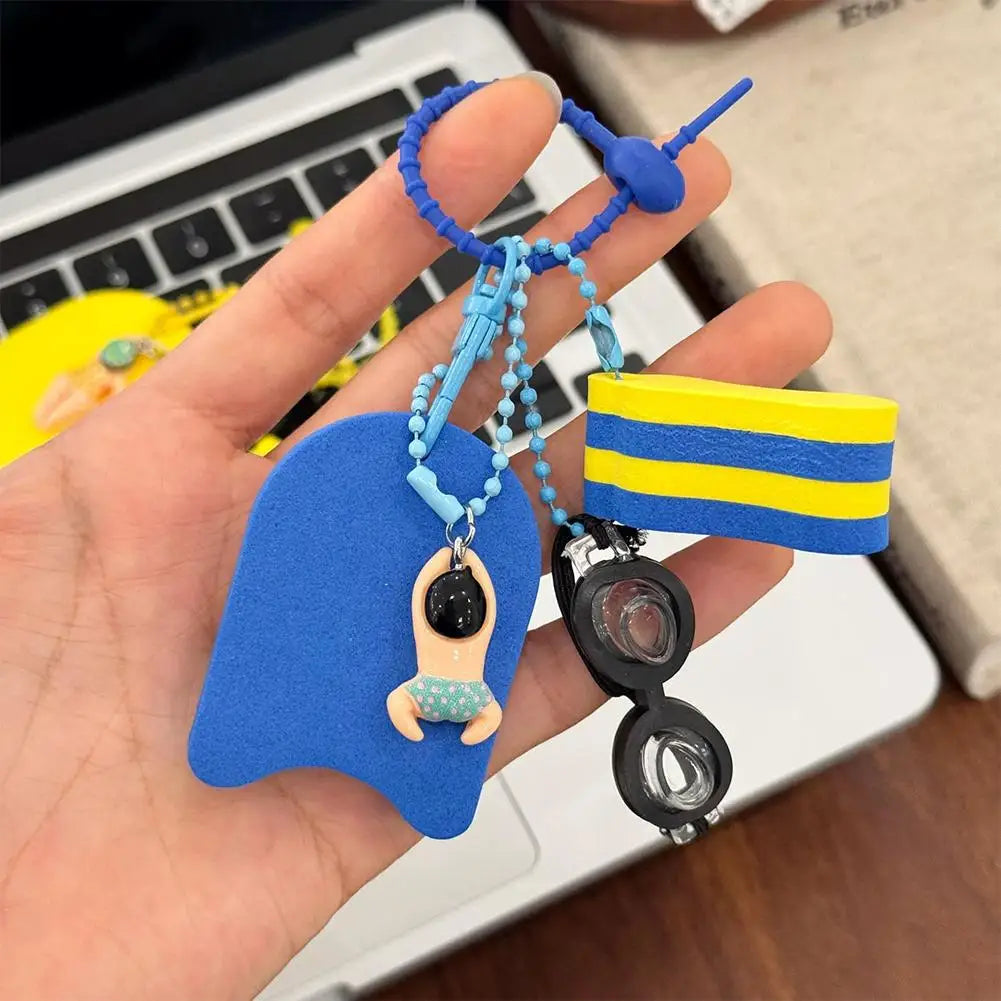 New Cartoon Girls Boys Swimming Keychain Summer Swimming Pool Float Board Glasses Keyrings Pendant Charm Accessories Gifts