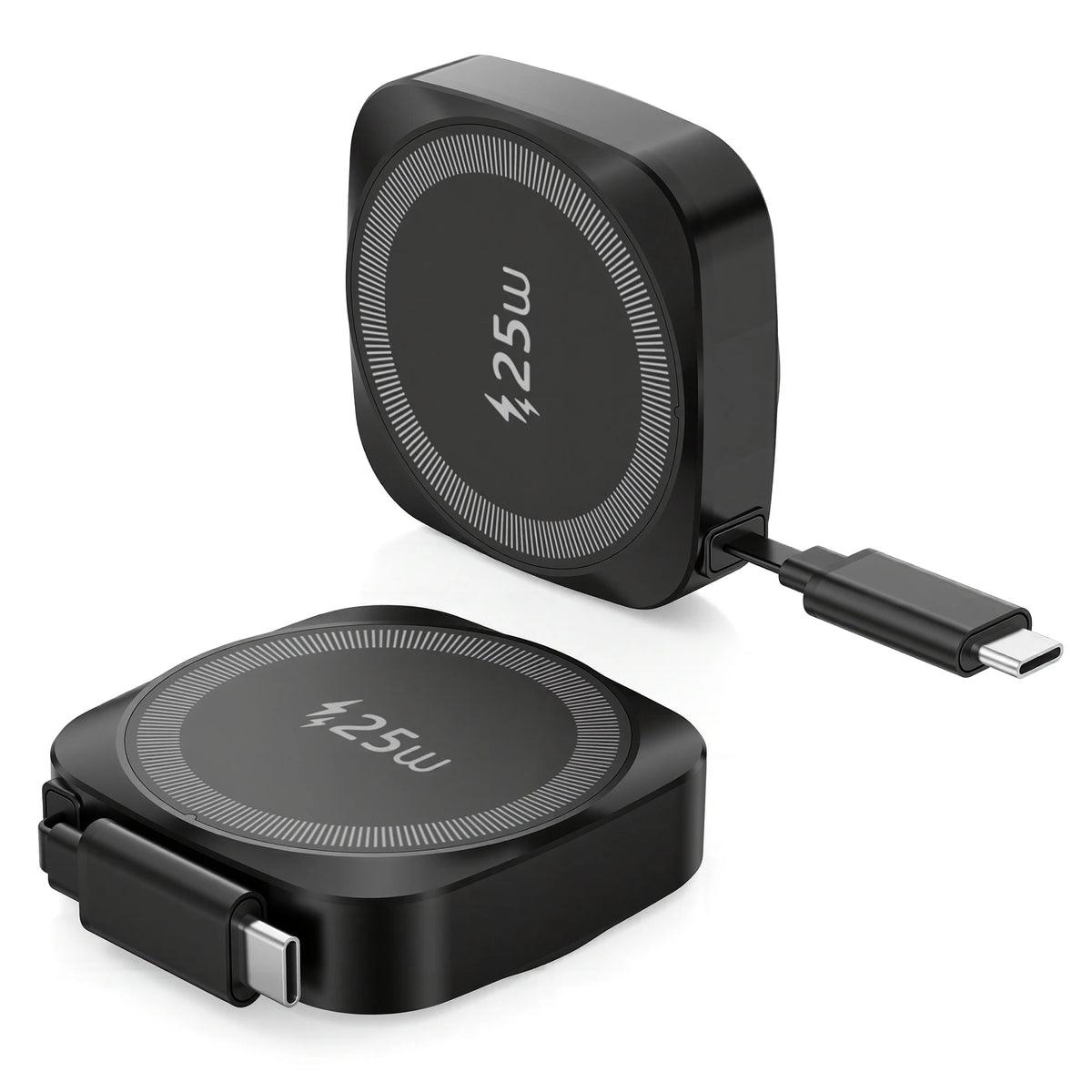 25W Wireless Charger with Retractable USB-C Cable Fast Qi2.2 Magnetic Charger for iPhone Airpods Portable Wireless Charging Pad