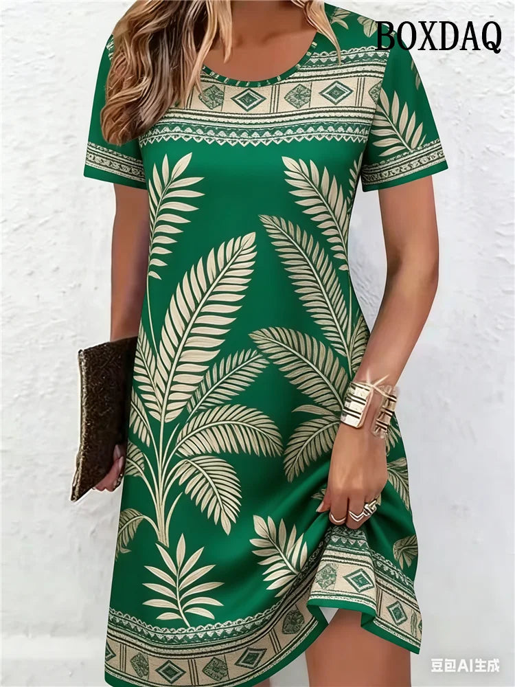 Ethnic Style Pattern 3D Printing Dresses For Women 2026 Fashion Summer Short Sleeve Loose A-Line Dress Casual Women's Clothing