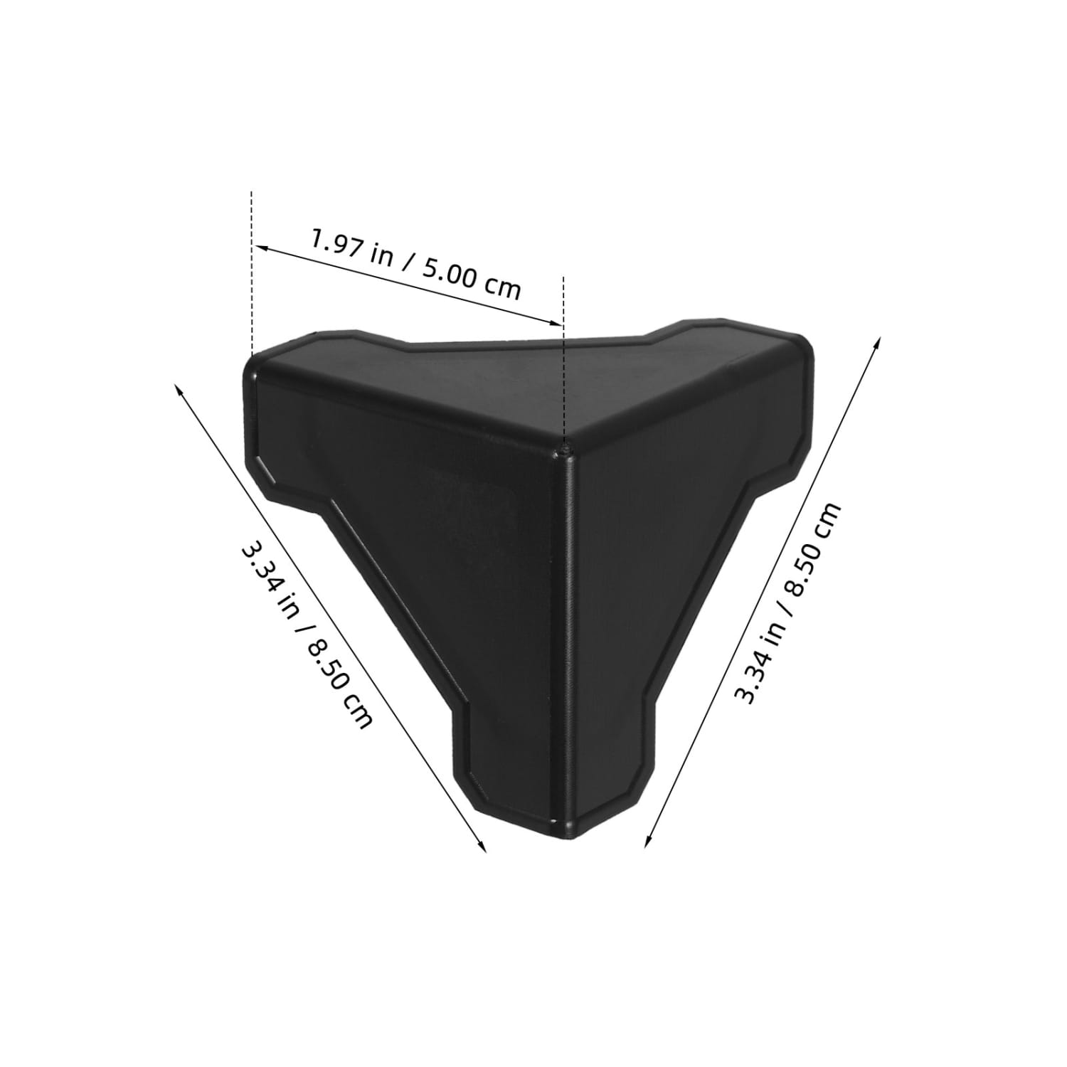 Schwarzer Kunststoff-Eckschutzwinkel mit matter Oberfläche und eckig-geometrischem Design für Eckschutzwinkel bei Kartonverpackungen, 100 Stück.