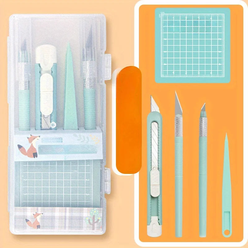 DIY Scrapbooking Tool Kit, DIY Hand Tools Set with Craft Carving Knife, Tweezers, Mini Cutting Pad, School Office Craft Supplier