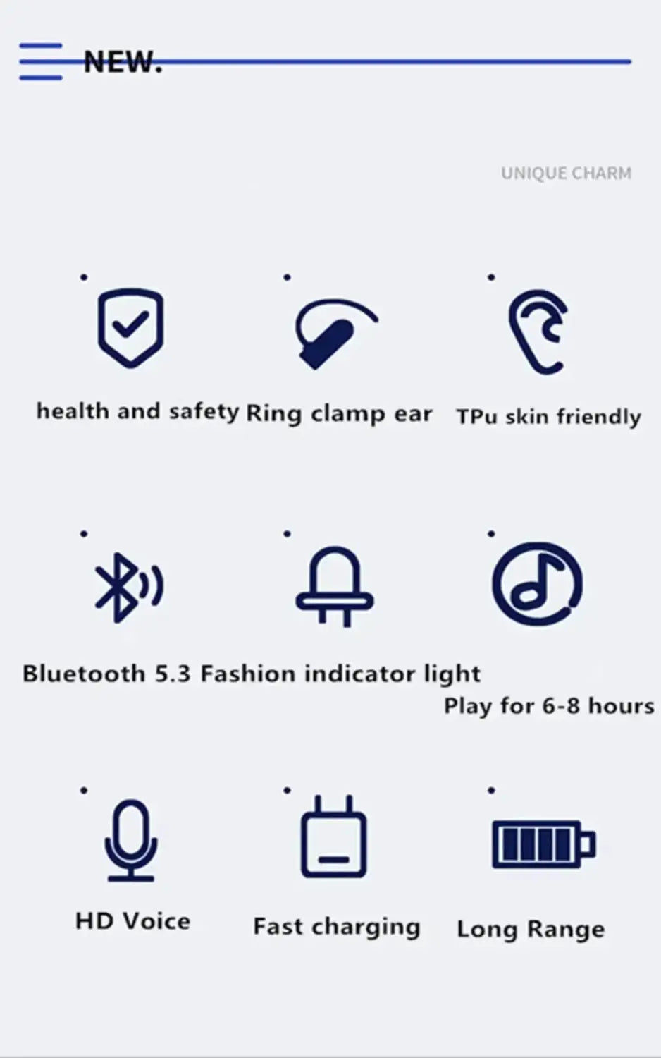 ear clip lightweight bluetooth 5.3 sport headphones with ring clamp design, tpu skin-friendly material, and fashion indicator light for style and functionality.