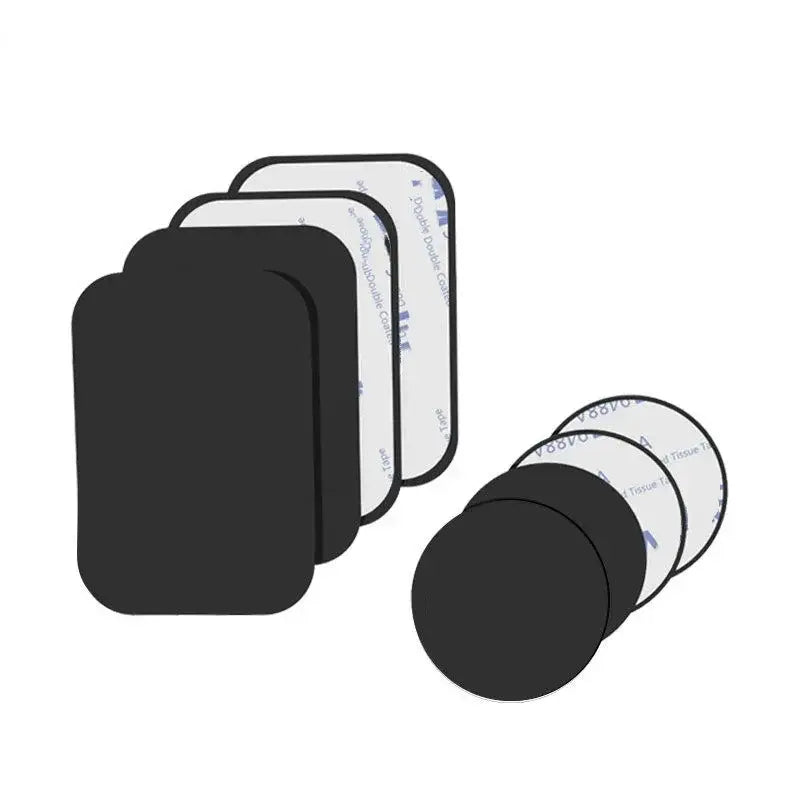 ensemble de disques de plaque métallique rectangulaires et circulaires noirs, avec support adhésif double face, pour une utilisation dans un porte-téléphone de voiture à fixation magnétique.