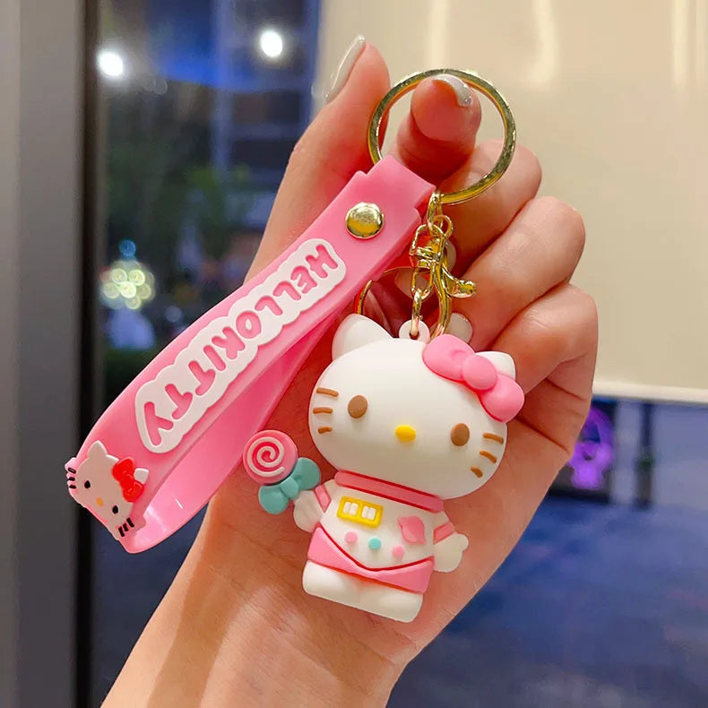 Cute Cat Keychain, Lovely Cartoon Design. Perfect Bag, Car Pendant Gift for Couples.