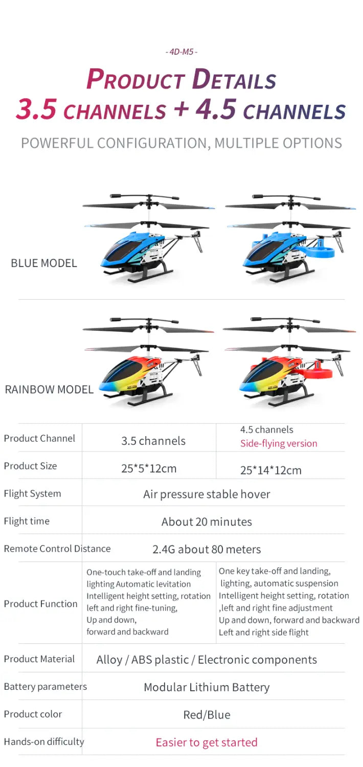 合金および abs プラスチックボディを採用した、青色および赤色の 4drc m5 リモートコントロール rc ヘリコプター。3.5 および 4.5 チャンネルの飛行システムを備え、安定したホバリングと正確な操縦を可能にします。