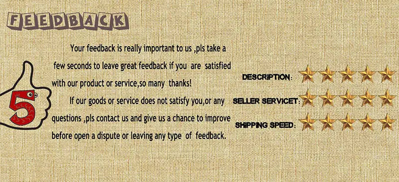 Eine beigere, strukturierte Hintergrundfläche mit einer Feedback-Überschrift und fünf goldenen Sternen, Bewertungsbeschreibung, Händlerservice und Versandgeschwindigkeit, die zur Abgabe von Kundenfeedback für einen Herren-V-Ausschnitt-Strickpullover als Casual-Winterpullover anregen