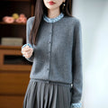 Fashion Women Wool Cardigan Sweater Soft Grace Fringe collar 100% Merino Wool Knitwear Female Spring Autumn Winter Clothes Tops
