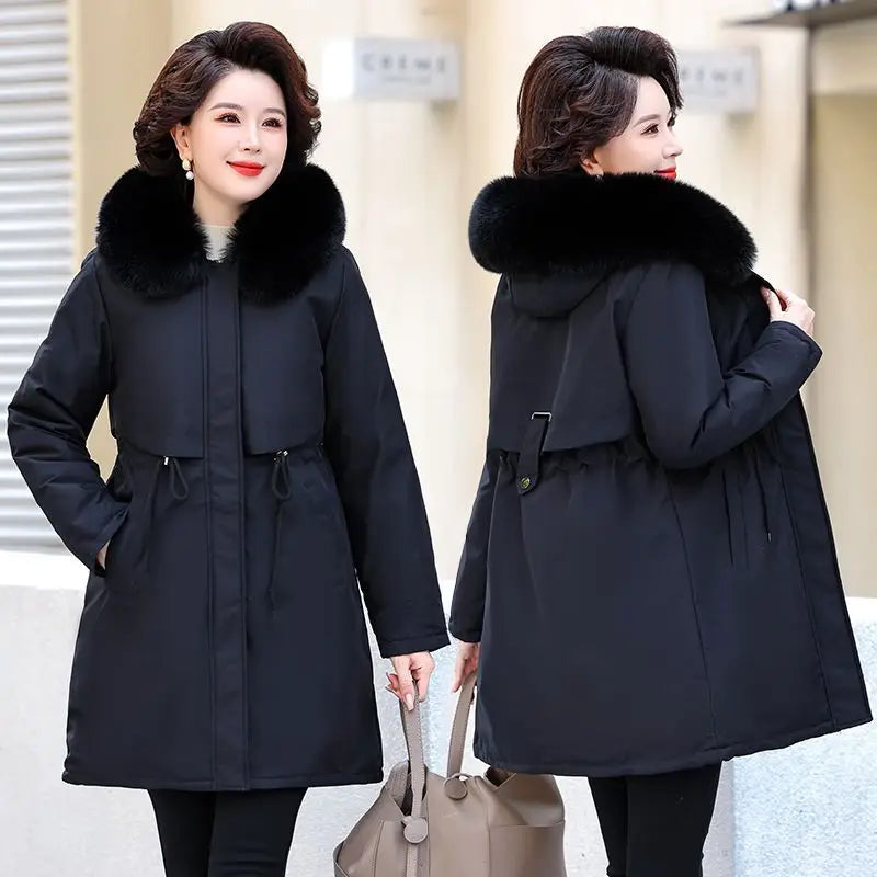 Warm Thick Snow Wear Padded Parka Winter Women Jacket Parka Clothes Wool Liner Fur Collar Warm Loose Long Coat Hooded Jacket