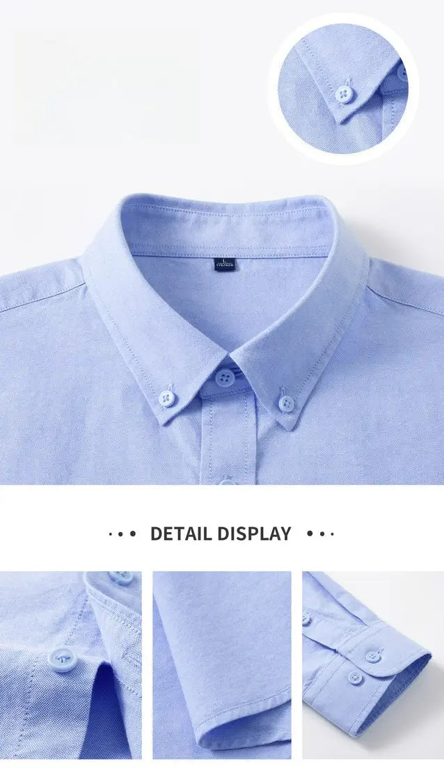 Camisa Oxford de algodón color azul claro, corte slim fit, para hombre, con diseño abotonado color azul claro, cuello nítido y botones a juego.