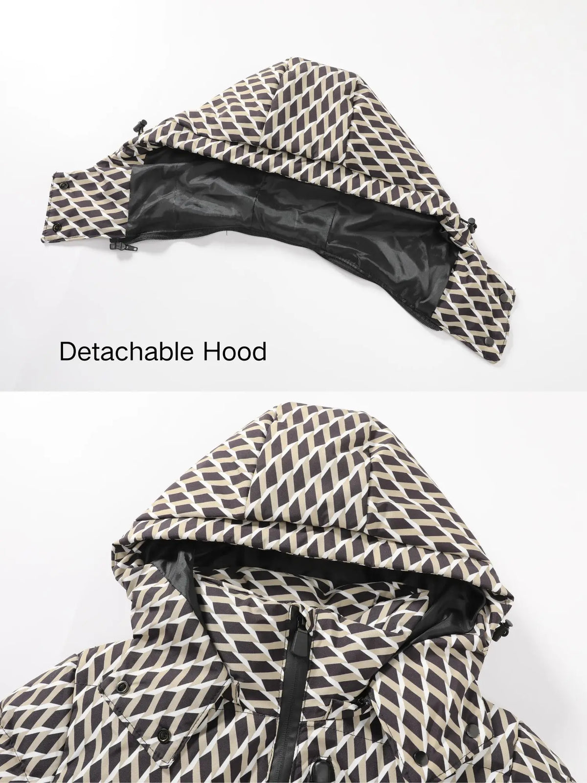 Women's Fashionable Winter Warm Jacket Casual Versatile Detachable Hood Coat with Belt Zippered Windproof  Outdoor Clothes
