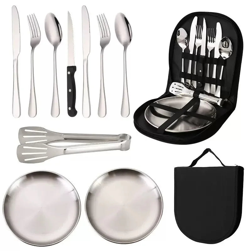 Compact Outdoor Dining Set for Two with Plate and Cutlery - Ideal for Camping and Travel Meals