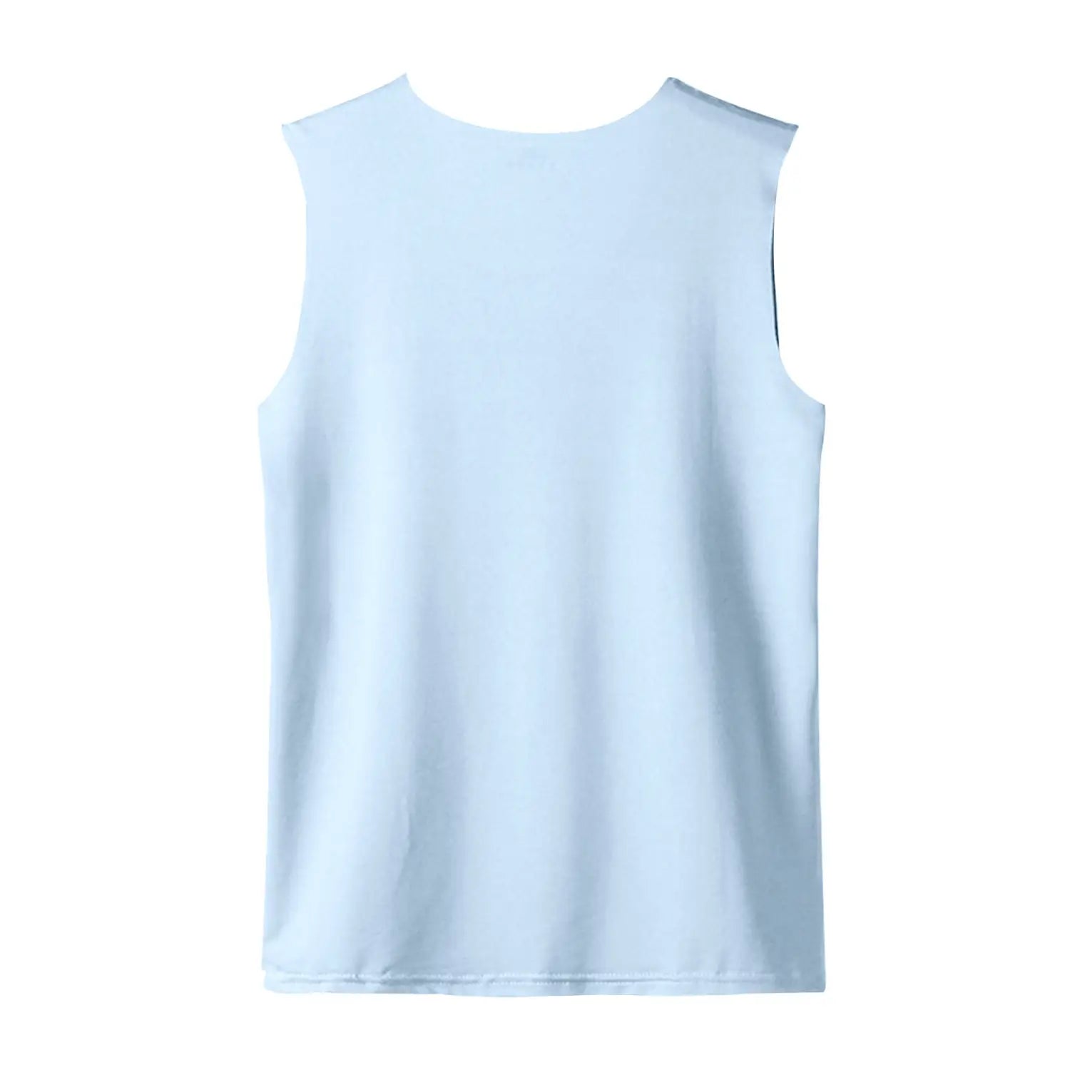 Men ice silk v neck sleeveless tank top in light blue with simple smooth fabric and rounded neckline.