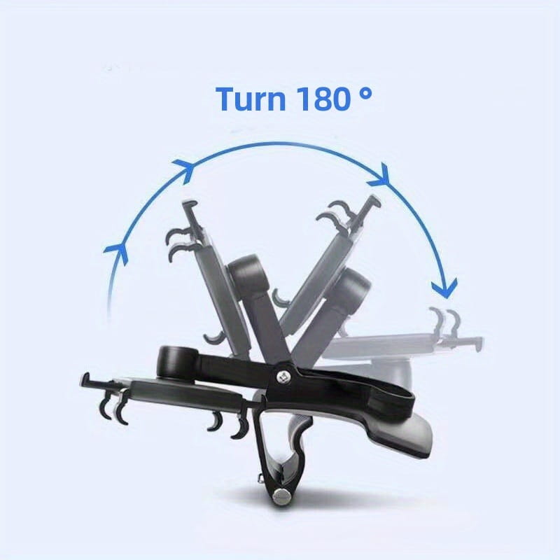 Halterung für ein Smartphone im Auto aus schwarzem Kunststoff mit mehreren Winkeln für das Armaturenbrett, mit verstellbaren Klemmen und 360°-Drehung für eine sichere Positionierung des Geräts.