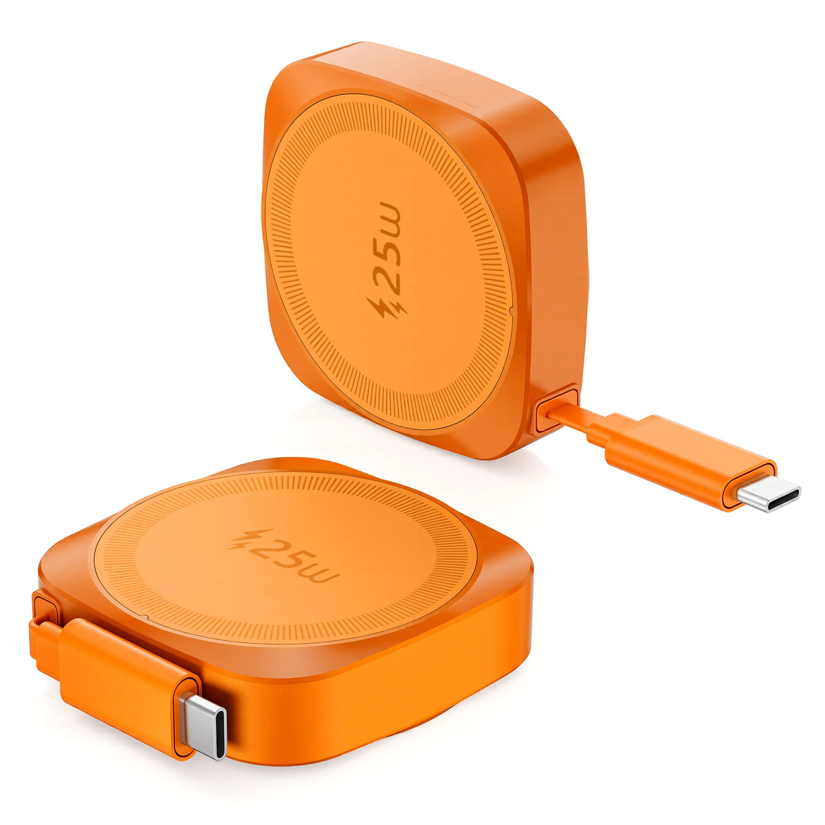 25W Wireless Charger with Retractable USB-C Cable Fast Qi2.2 Magnetic Charger for iPhone Airpods Portable Wireless Charging Pad