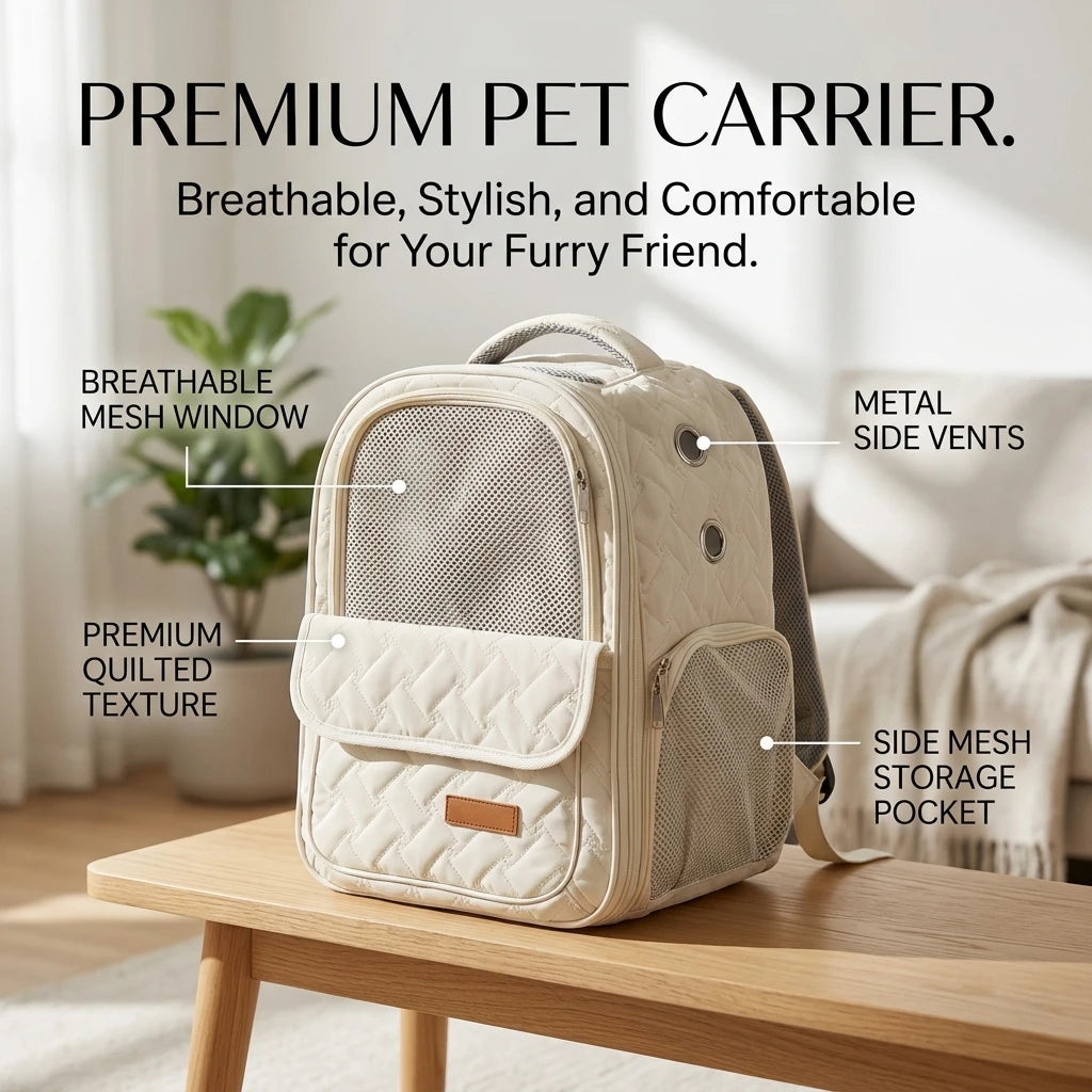 Pet Carrier Backpack Breathable Quilted Cat Travel Bag for Small Dogs Lightweight Portable Outdoor Mesh Carrier