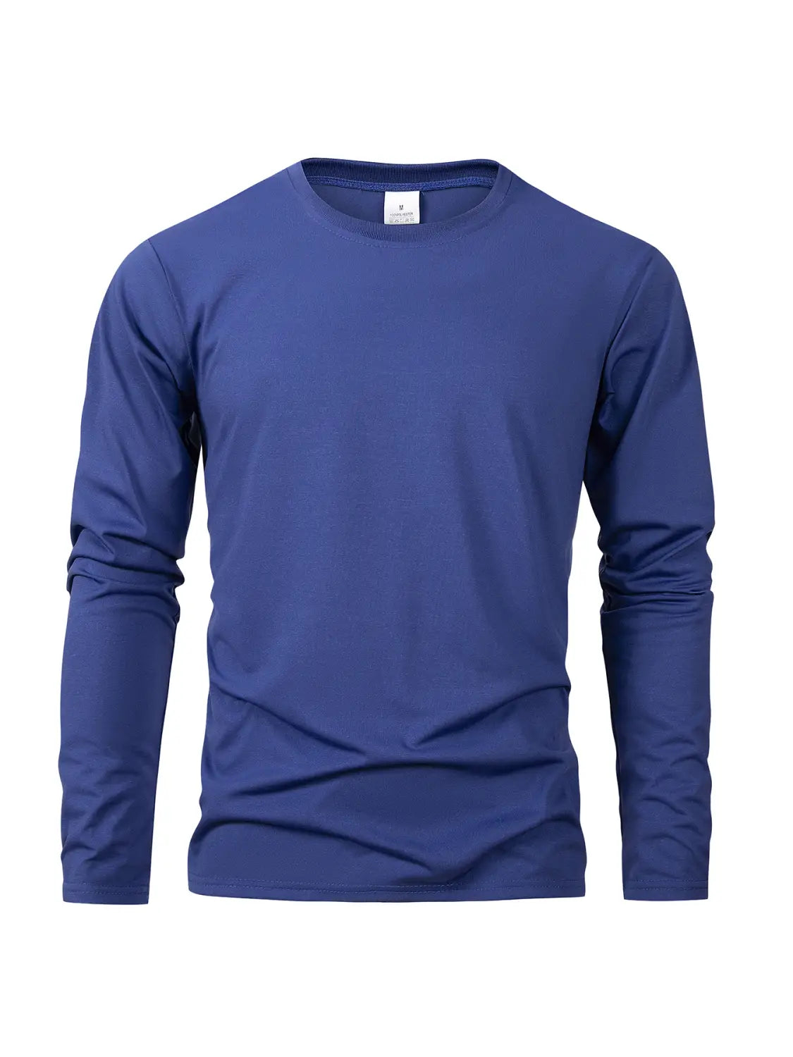T-shirt à manches longues col rond à évacuation de l’humidité pour hommes, bleu royal uni, en tissu lisse, léger.