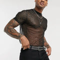 Mesh T-shirts Men Sexy Tops O Neck See-through Pullovers Shiny Short Sleeves T-shirts Men Undershirt Chic Breathable Streetwear