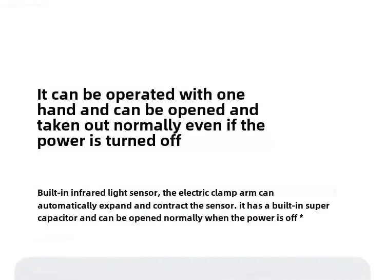 画像は、電動クランプアームに内蔵された赤外線センサーとスーパーキャパシタを搭載し、効率的な車載ワイヤレス充電を実現するXiaomi 50W車載ワイヤレス充電器（急速マウント）の機能を説明するテキストを示しています。