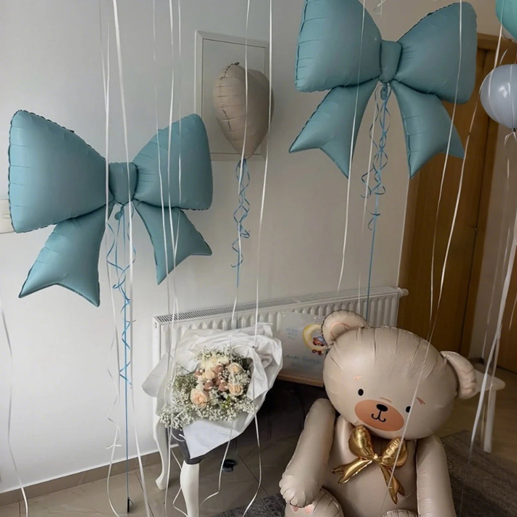 Blue Bow Balloon and Bear Balloon Set Blue Balloon for Shower, Baby Party, Birthday Party Decoration