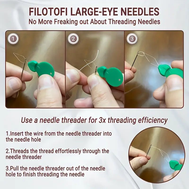 green plastic needle threader with a leaf-shaped design for large eye sewing needles for elderly 40 pack
