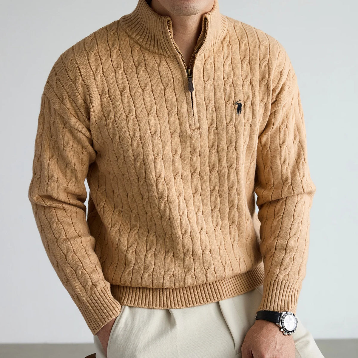High end brand sweater men's designer new fashion golf pony embroidered coat winter thick warm zipper collar knitted pullover