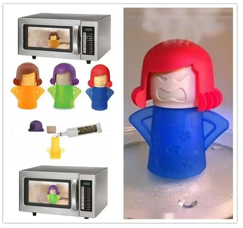 Dispositif d’aération de vapeur pour micro-ondes en forme de femme en colère, bleu et rouge, destiné à l’évacuation de la vapeur pour le produit nettoyant à la vapeur pour micro-ondes Femme en colère.