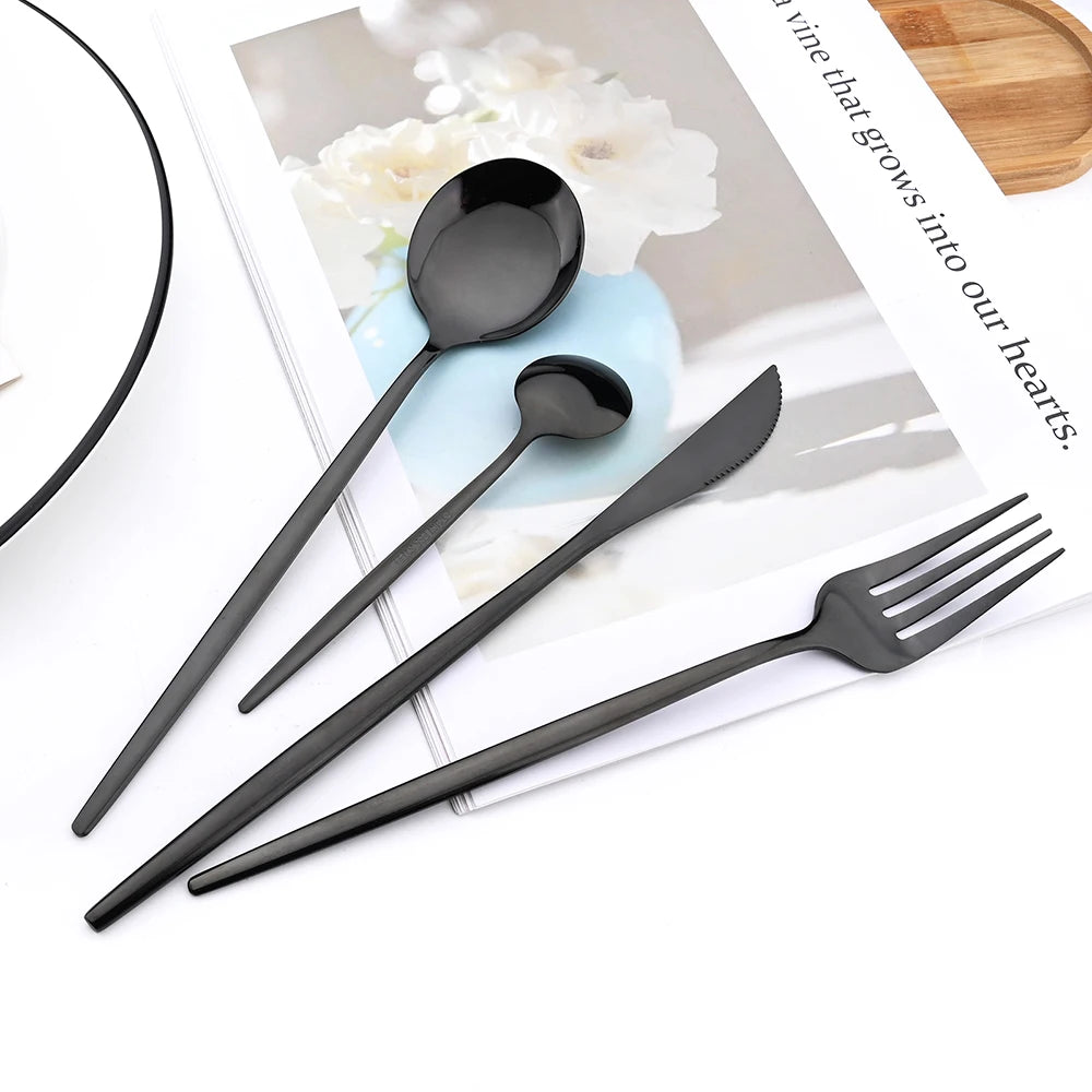 24pcs Stainless Steel Cutlery Set Knife Coffee Spoon Fork Dinnerware Set Mirror Durable Flatware Western Party Kitchen Tableware