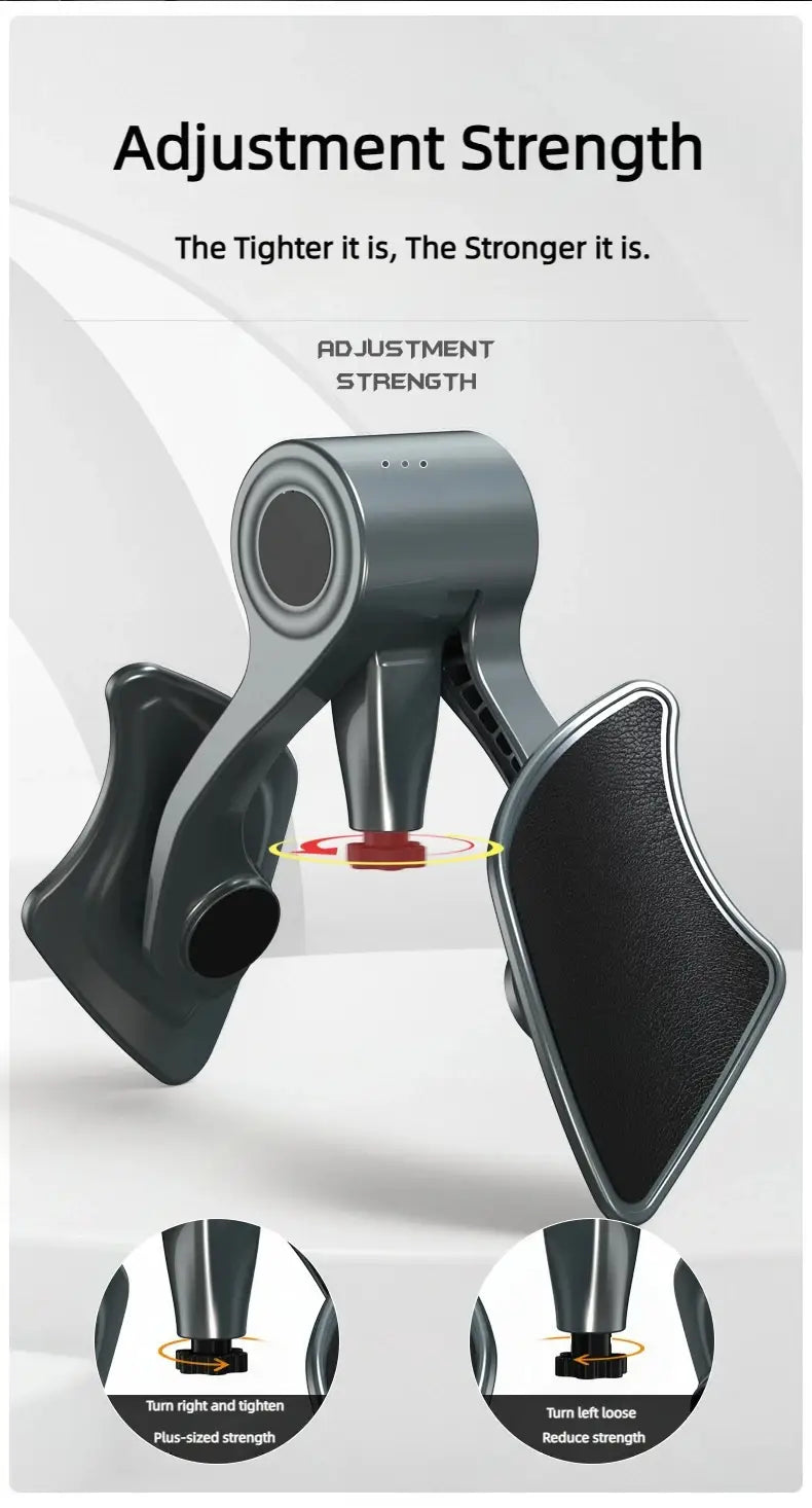 black plastic and metal pelvic floor muscle trainer for men with adjustable clamps for targeted gluteal muscle strength training shown from the back side