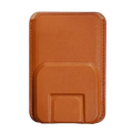 Tan leather phone card holder with stitched edges and magnetic flap for iphone 15 14 13 pro max stand phone card